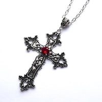 Large Detailed Gothic Punk Cross Drill Pendant Jewel Necklace Silver Color